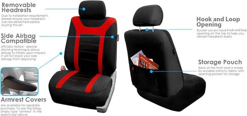 FH Group FB070102 Sports Seat Covers (Black) Front Set with Gift – Universal Fit for Cars Trucks & SUVs in Saudi Arabia