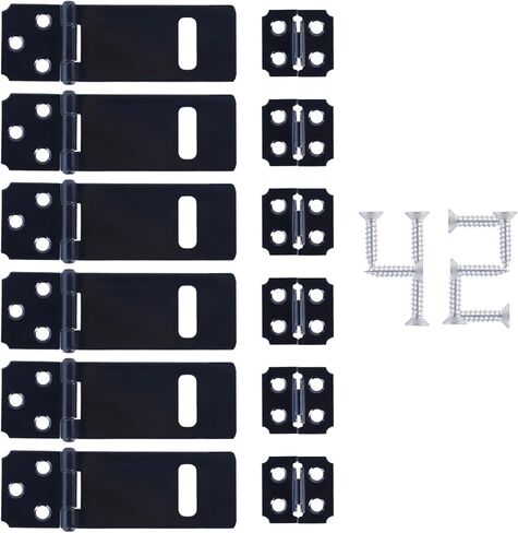 6 Pcs Lock Hasp Latch, 3 Inches Black Padlock Latch Lock, Black Painted Iron Sliding Door Lock with Screw for Home Patio Garden in Saudi Arabia