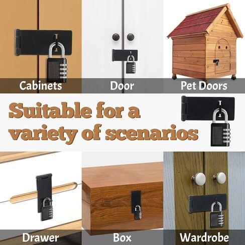 6 Pcs Lock Hasp Latch, 3 Inches Black Padlock Latch Lock, Black Painted Iron Sliding Door Lock with Screw for Home Patio Garden in Saudi Arabia