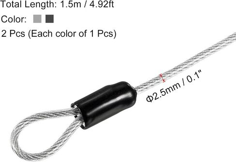 PATIKIL Security Steel Cable 2.5mm x 1.5m/4.92ft Coated Luggage Lock Wire Rope with Double Loop Transparent, Black 2 Pack in Saudi Arabia