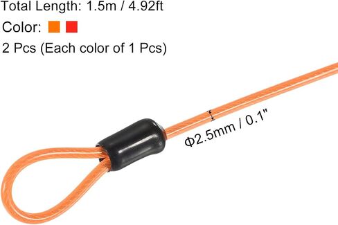 PATIKIL Security Steel Cable 2.5mm x 1.5m/4.92ft Coated Luggage Lock Wire Rope with Double Loop Transparent, Black 2 Pack in Saudi Arabia