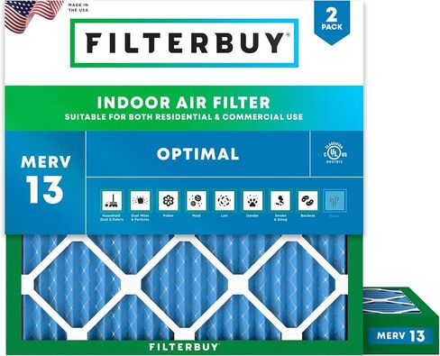 Filterbuy 10x10x2 Air Filter MERV 13 Optimal Defense (2-Pack), Pleated HVAC AC Furnace Air Filters Replacement (Actual Size: 9.50 x 9.50 x 1.75 Inches) in Saudi Arabia