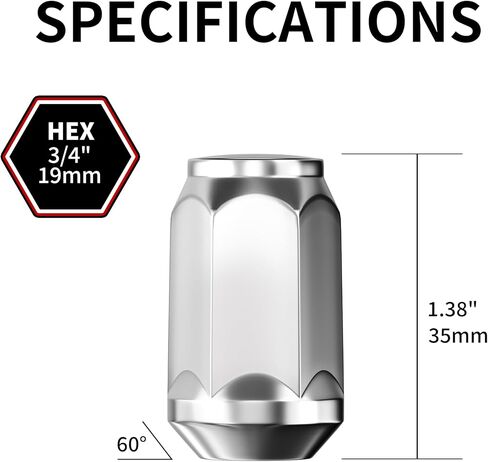 20 قطعة من صواميل عروة الكروم مقاس 14 × 1.5 من ريتشيير، 1.38 بوصة M14x1.5 صواميل عروة منتفخة بنهاية مغلقة - مقعد مخروطي - صامولة عروة سداسية 19 مم لكامارو تندرا سيكويا تاهو والمزيد in Kuwait