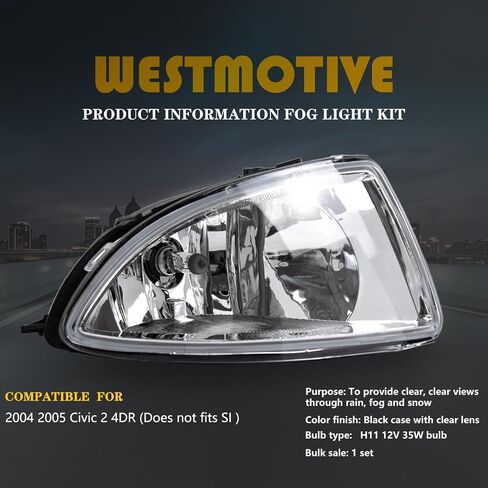 Fog Light for 2004 2005 Civic 2/4Dr (EM2/ ES1/ ES2) Clear Bumper Fog Light with Halogen Light Bulbs And Wiring Harness & Clear Lens Kit Fl7041 in Saudi Arabia