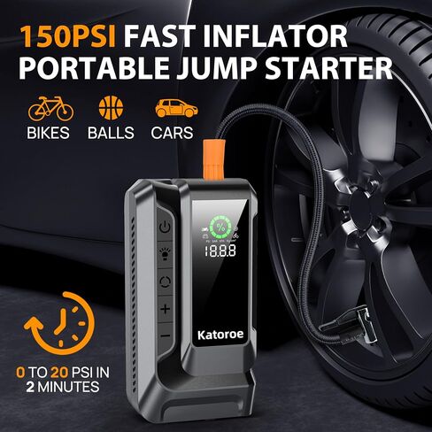 Q16 سيارة Jump Starter مع ضاغط هواء، 4000A 160 PSI حزمة بطارية Jump Starter المحمولة (10.0 لتر غاز/8.0 لتر ديزل)، مع QC 3.0، شاشة كبيرة، 3 أوضاع مصباح يدوي وكابل توصيل in Saudi Arabia