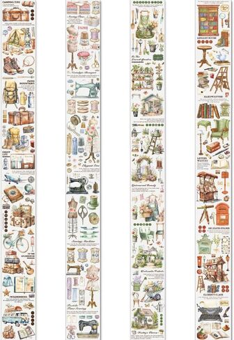 مجموعة أشرطة واشي مكونة من 4 لفات، شريط واشي بنمط عنصر الحياة القديم لملصقات اليوميات، ملصقات مخططة بشريط واشي عريض مقاوم للماء، شريط زخرفي جمالي لمستلزمات سجل القصاصات اليدوية in Kuwait