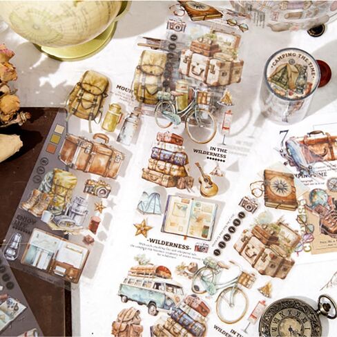 مجموعة أشرطة واشي مكونة من 4 لفات، شريط واشي بنمط عنصر الحياة القديم لملصقات اليوميات، ملصقات مخططة بشريط واشي عريض مقاوم للماء، شريط زخرفي جمالي لمستلزمات سجل القصاصات اليدوية in Kuwait