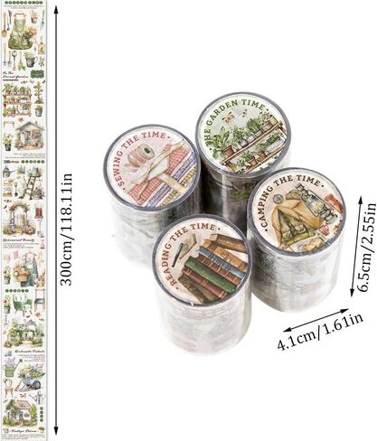 مجموعة أشرطة واشي مكونة من 4 لفات، شريط واشي بنمط عنصر الحياة القديم لملصقات اليوميات، ملصقات مخططة بشريط واشي عريض مقاوم للماء، شريط زخرفي جمالي لمستلزمات سجل القصاصات اليدوية in Kuwait