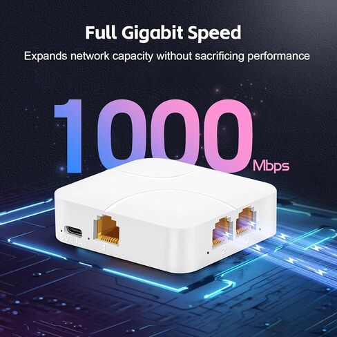 موزع موكر لينك 1 إلى 2 جيجابت، 100/1000 ميجابت في الثانية، موزع كابل شبكة LAN RJ45 للإنترنت، طاقة بلاستيكية صغيرة من النوع C مع كابل USB in Kuwait