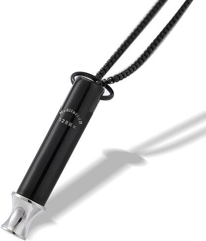 528 hz Breathing Necklace, Round Tube Anxiety Necklace for Women Men, Mindful Breathing Necklace, Calming Necklace, 528 hz Whistle for Anxiety - Black in Saudi Arabia