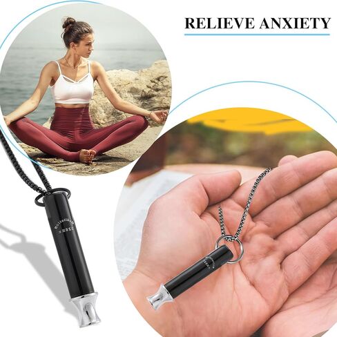 528 hz Breathing Necklace, Round Tube Anxiety Necklace for Women Men, Mindful Breathing Necklace, Calming Necklace, 528 hz Whistle for Anxiety - Black in Saudi Arabia
