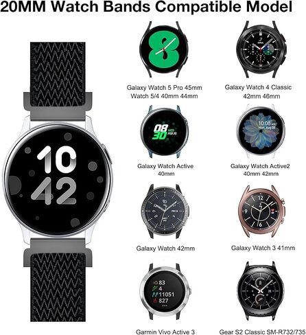 حزام مطاطي 20 مم متوافق مع ساعة Samsung Galaxy Watch 5/4/6 40 مم 44 مم/ساعة 5 Pro 45 مم/ساعة 4 كلاسيكية 42 مم 46 مم/ساعة 3 41 مم/ساعة Galaxy 42 مم/أكتيف 40 مم/أكتيف 2 40 44 مم، حزام نايلون للرجال والنساء in Kuwait