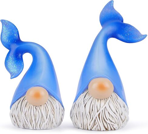 Hodao 2 Set Summer Ocean Gnomes Animals Gnome Resin Figurines Mermaid Scandinavian Tomte Elf Decorations for Home, Living, Dining, Living Room Tabletop (Blue) in Saudi Arabia