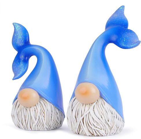 Hodao 2 Set Summer Ocean Gnomes Animals Gnome Resin Figurines Mermaid Scandinavian Tomte Elf Decorations for Home, Living, Dining, Living Room Tabletop (Blue) in Saudi Arabia
