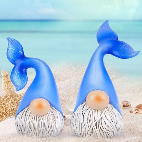 Hodao 2 Set Summer Ocean Gnomes Animals Gnome Resin Figurines Mermaid Scandinavian Tomte Elf Decorations for Home, Living, Dining, Living Room Tabletop (Blue) in Saudi Arabia