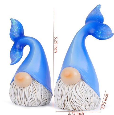 Hodao 2 Set Summer Ocean Gnomes Animals Gnome Resin Figurines Mermaid Scandinavian Tomte Elf Decorations for Home, Living, Dining, Living Room Tabletop (Blue) in Saudi Arabia