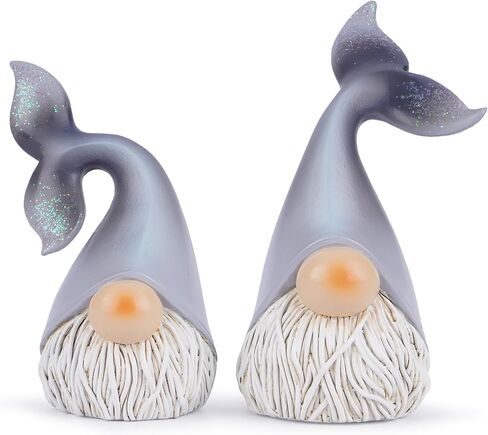 Hodao 2 Set Summer Ocean Gnomes Animals Gnome Resin Figurines Mermaid Scandinavian Tomte Elf Decorations for Home, Living, Dining, Living Room Tabletop (Blue) in Saudi Arabia