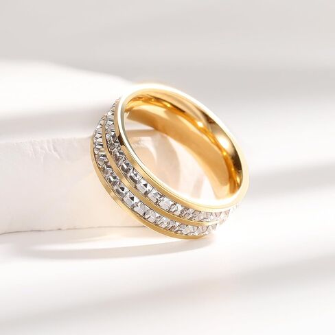 THREE KEYS JEWELRY 7mm Gold Baguette Zircon Stainless Steel High Polished Wedding Band Engagement Ring for Men Women Comfort Fit in Saudi Arabia