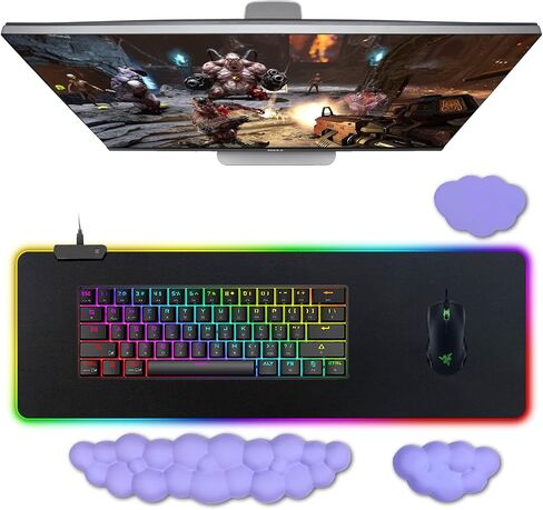 Large Gaming Mouse Pad with Cloud Wrist Rest for Keyboard and Mouse, Extened Large RGB Gaming Mouse Pad with 7 Colors LED Light, Light Up Mouse Pad for Gaming, Desks, PC, Office(Pink) in Saudi Arabia