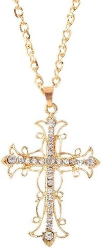 Charm Inlaid Rhinestone Hollowed Out Metal Cross Pendant Necklace Color Necklace Friend Date Jewelry in Kuwait