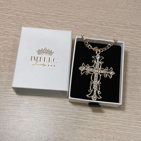 Charm Inlaid Rhinestone Hollowed Out Metal Cross Pendant Necklace Color Necklace Friend Date Jewelry in Kuwait