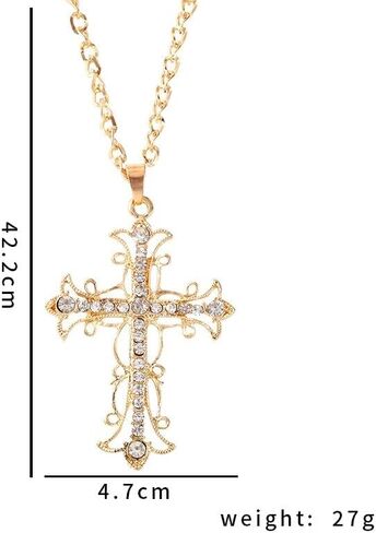 Charm Inlaid Rhinestone Hollowed Out Metal Cross Pendant Necklace Color Necklace Friend Date Jewelry in Kuwait