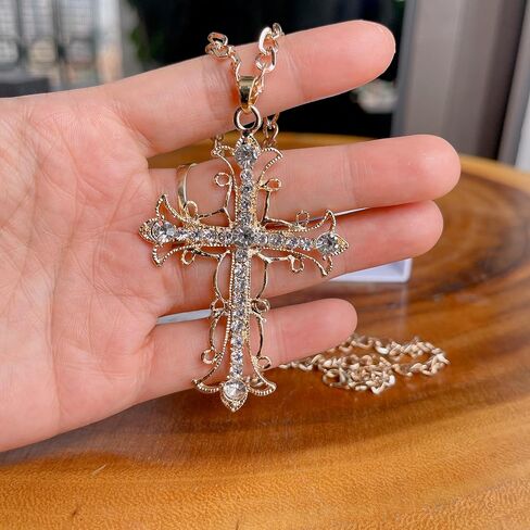 Charm Inlaid Rhinestone Hollowed Out Metal Cross Pendant Necklace Color Necklace Friend Date Jewelry in Kuwait
