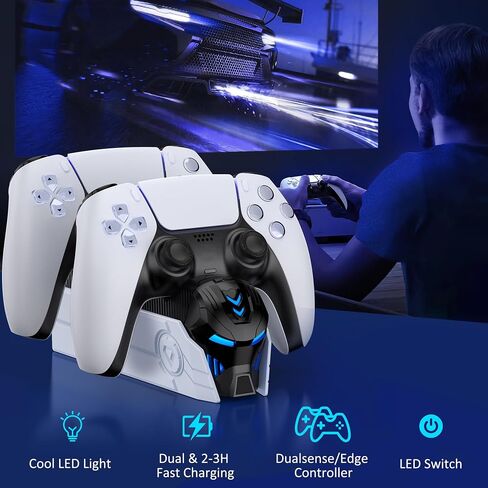 PS5 Controller Charger Station for PlayStation 5 Dualsense Controllers - LED Dual Charger Dock PS5 Controller Charging Station Accessories for PlayStation 5 Faceplates DualSense Edge - Black in Saudi Arabia