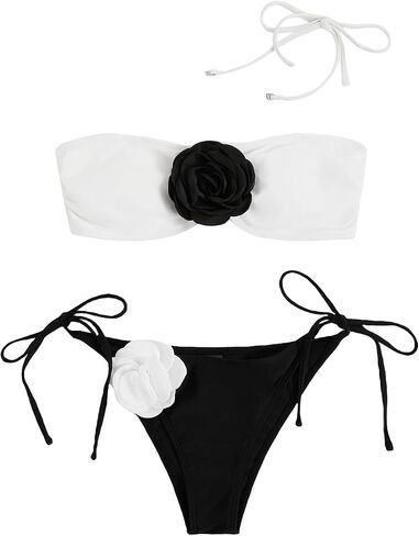 Floerns Women's Appliques Color Block Swimsuit Halter Top Tie Thong 2 Piece Bikini Sets in Saudi Arabia