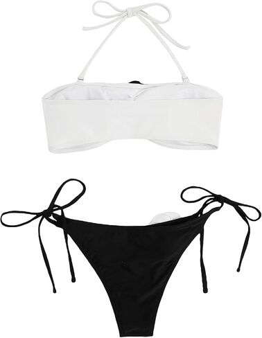 Floerns Women's Appliques Color Block Swimsuit Halter Top Tie Thong 2 Piece Bikini Sets in Saudi Arabia