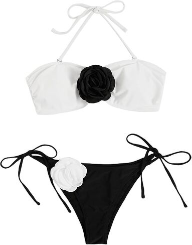 Floerns Women's Appliques Color Block Swimsuit Halter Top Tie Thong 2 Piece Bikini Sets in Saudi Arabia