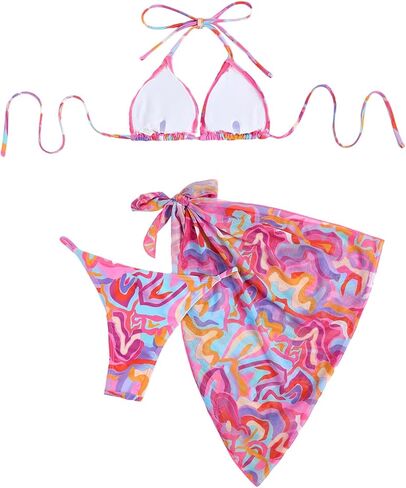 Women's 3 Piece Bikini Sets Halter Bathing Suit Swimsuit with Sarong Cover Up Skirts in Saudi Arabia
