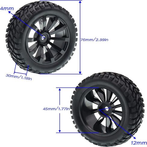 4PCS Treehobby OD 2.99" (76mm x 30mm) Rubber RC Wheel 12mm Hex Hub Wheels and Tires Set Compatible with 1/10 On Road Racing Car,Touring Car in Saudi Arabia