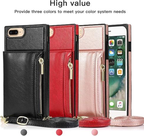 حافظة UEEBAI لهاتف iPhone SE 2022 5G/iPhone 7/iPhone 8/iPhone SE 2020، حافظة محفظة من جلد البولي يوريثان بسحاب مع فتحات لحامل البطاقات وحزام معصم متقاطع ومسند لهاتف iPhone SE3/SE2 - أسود in Saudi Arabia