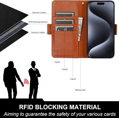 Bocasal Wallet Case for iPhone 15 Pro Max 5G, Genuine Leather Support Wireless Charging RFID Blocking Flip Case Card Slots Holder, Kickstand Book Folding Folio Cover with Wrist Strap 6.7 Inch (Black) in Kuwait