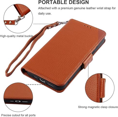 Bocasal Wallet Case for iPhone 15 Pro Max 5G, Genuine Leather Support Wireless Charging RFID Blocking Flip Case Card Slots Holder, Kickstand Book Folding Folio Cover with Wrist Strap 6.7 Inch (Black) in Kuwait
