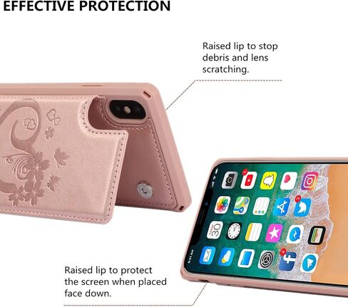 iCoverCase Compatible with iPhone X/XS Wallet Phone Case with Card Holder for Women, RFID Blocking Embossed PU Leather Wrist Strap Case 10/10S 5.8" (Heart Black) in Saudi Arabia