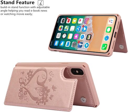 iCoverCase Compatible with iPhone X/XS Wallet Phone Case with Card Holder for Women, RFID Blocking Embossed PU Leather Wrist Strap Case 10/10S 5.8" (Heart Black) in Saudi Arabia