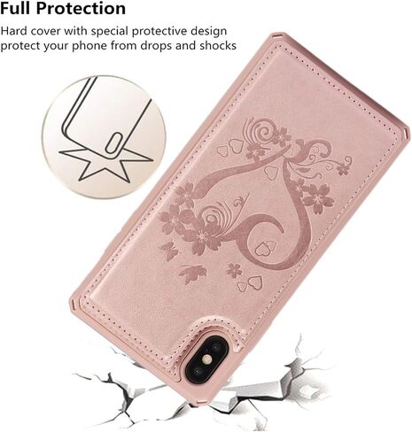 iCoverCase Compatible with iPhone X/XS Wallet Phone Case with Card Holder for Women, RFID Blocking Embossed PU Leather Wrist Strap Case 10/10S 5.8" (Heart Black) in Saudi Arabia