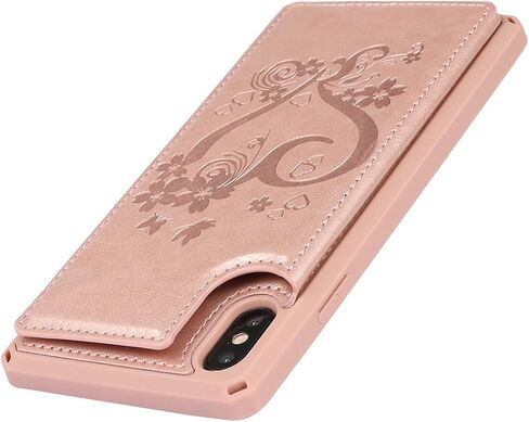 iCoverCase Compatible with iPhone X/XS Wallet Phone Case with Card Holder for Women, RFID Blocking Embossed PU Leather Wrist Strap Case 10/10S 5.8" (Heart Black) in Saudi Arabia