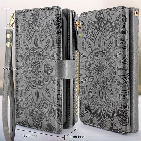 Harryshell Detachable Magnetic Case Wallet with Cash Coin Zipper Pocket 12 Card Slots Holder Wrist Strap Lanyard Compatible with Google Pixel 7 5G (2022) (Flower Gray) in Saudi Arabia
