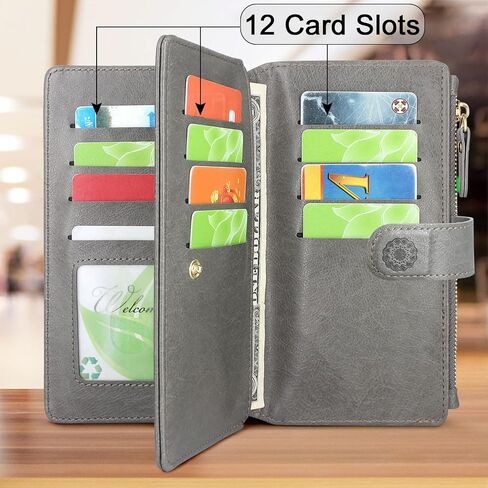 Harryshell Detachable Magnetic Case Wallet with Cash Coin Zipper Pocket 12 Card Slots Holder Wrist Strap Lanyard Compatible with Google Pixel 7 5G (2022) (Flower Gray) in Saudi Arabia