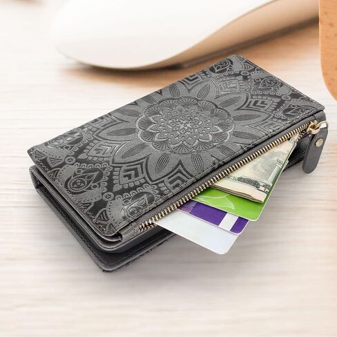 Harryshell Detachable Magnetic Case Wallet with Cash Coin Zipper Pocket 12 Card Slots Holder Wrist Strap Lanyard Compatible with Google Pixel 7 5G (2022) (Flower Gray) in Saudi Arabia