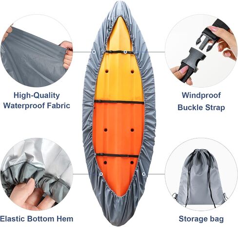 Kayak Covers for Outdoor Storage, Waterproof Heavy Wind Dust UV Tear and Fade Resistant Protection Sunblock Shield Kayak Accessories Canoe Cover for Fishing Boat Kayak Paddle Board in Saudi Arabia