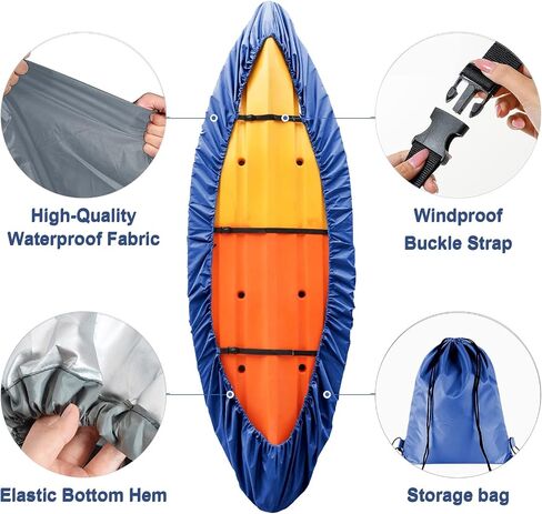 Kayak Covers for Outdoor Storage, Waterproof Heavy Wind Dust UV Tear and Fade Resistant Protection Sunblock Shield Kayak Accessories Canoe Cover for Fishing Boat Kayak Paddle Board in Saudi Arabia