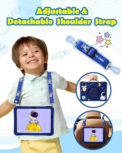 for Samsung Galaxy Tab A9 Plus Case 11" Boys Cute Astronaut Cover Kawaii Cartoon Spacemen Fun Cool with Rotating Handle Stand+Strap Silicon Funda for Samsung A9 Plus Tablet Case in Saudi Arabia