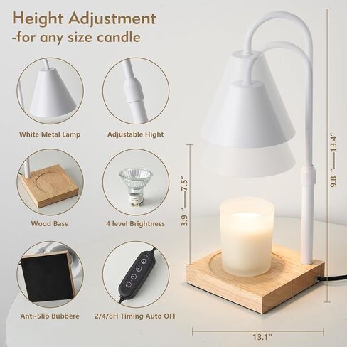 Candle Warmer Lamp with Timer: Electric Candle Warmer Lamp Adjustable Height for Jar Candles, Dimmable Candle Warmer Light with 2 Bulbs for Bedroom Home Decor, Scented Wax, Gifts for Mom in Saudi Arabia