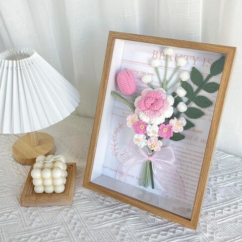 Handmade Crochet Rose Tulip Photo Frame, Knitted Artificial Forever Flowers Bouquet Wall Hanging, Gift to Girlfriend Mom Women, Perfect for Home & Office for Wall Decoration，Desktop in Saudi Arabia