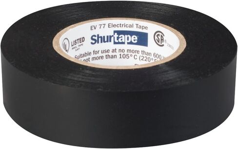 شريط كهربائي ملون من الفينيل ملون للأغراض العامة من Shurtape EV 57، معتمد من UL/CSA، 7.0 مل، أسود، 3/4 بوصة × 66 قدم، لفة واحدة (200782) in Kuwait