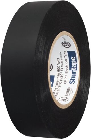 شريط كهربائي ملون من الفينيل ملون للأغراض العامة من Shurtape EV 57، معتمد من UL/CSA، 7.0 مل، أسود، 3/4 بوصة × 66 قدم، لفة واحدة (200782) in Kuwait